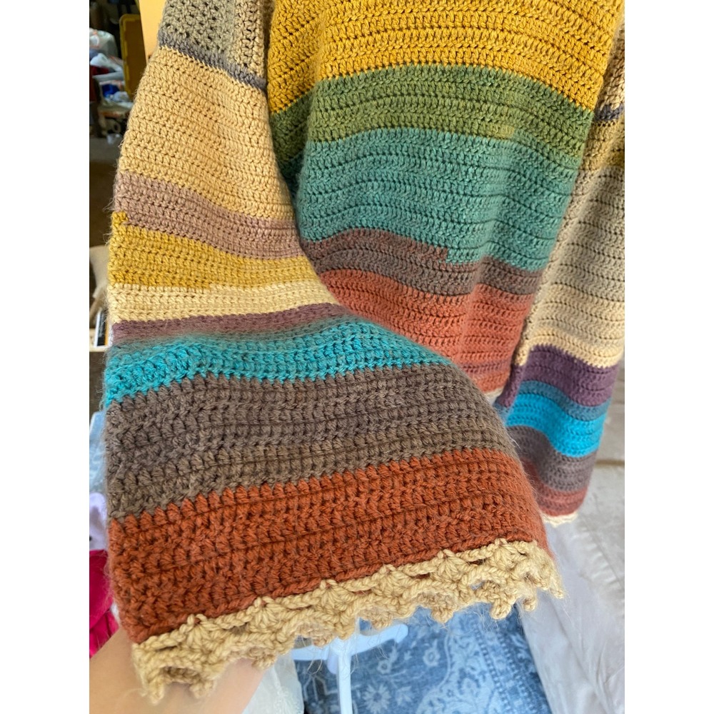 Handmade Crochet Striped Bell Sleeve Sweater Medium Boho Hippie Whimsy Cottage - Picture 3 of 4